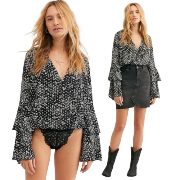 Free People Ditzy Floral Ditsy Floral Bodysuit blouse Size S Statement S… - Picture 1 of 12